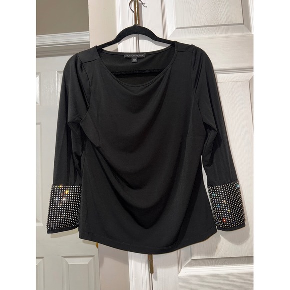 Boston Proper Tops - Boston Proper Black Embellished Cuff Long Sleeve‎ Top Party Blouse